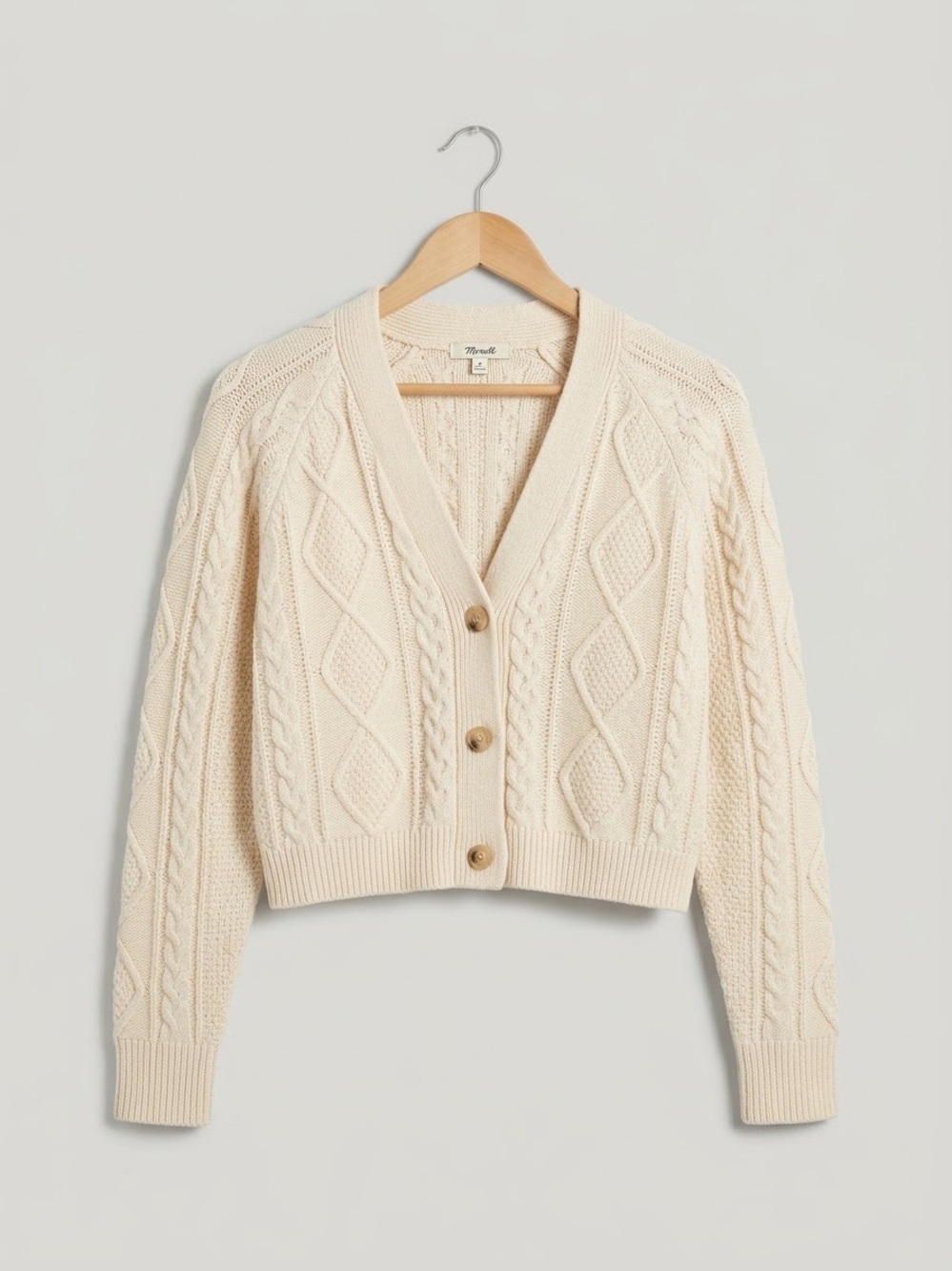 Madewell Cream Cable-Knit Button Front Cardigan